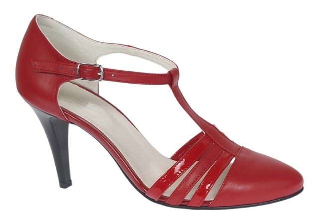 Pantofi dama decupati din piele naturala - Stiletto Rosu NAA11R